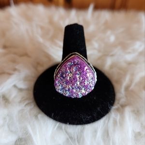 Pink Druzy Teardrop Ring